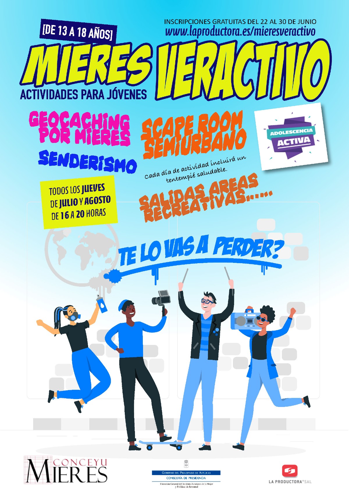 Los jueves de julio y agosto, Mieres Veractivo, con actividades para adolescentes y jóvenes entre 13 y 18 años