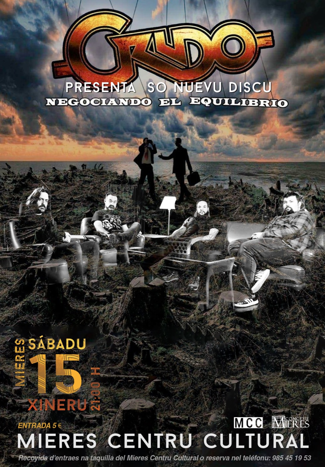 La banda de rock CRUDO llega a Mieres Centru Cultural (MCC) el sábado para presentar su nuevo disco, “Negociando el equilibrio”