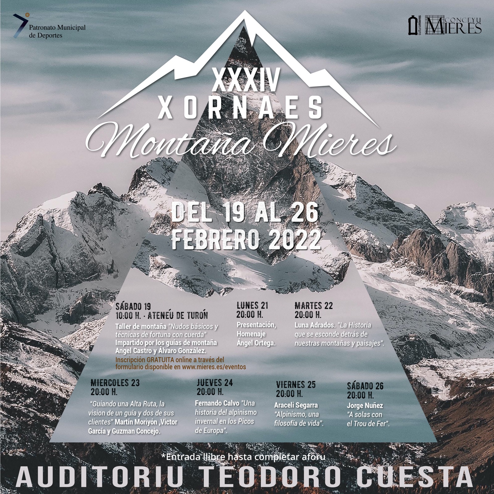 Llegan las XXXIV Jornadas de Montaña de Mieres, con coloquios, un homenaje a Ángel Ortega y un taller en Turón sobre nudos y técnicas con cuerda
