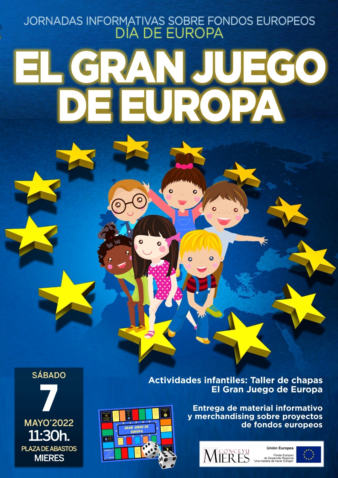 Mieres conmemora el Día de Europa con actividades infantiles y entrega de material informativo